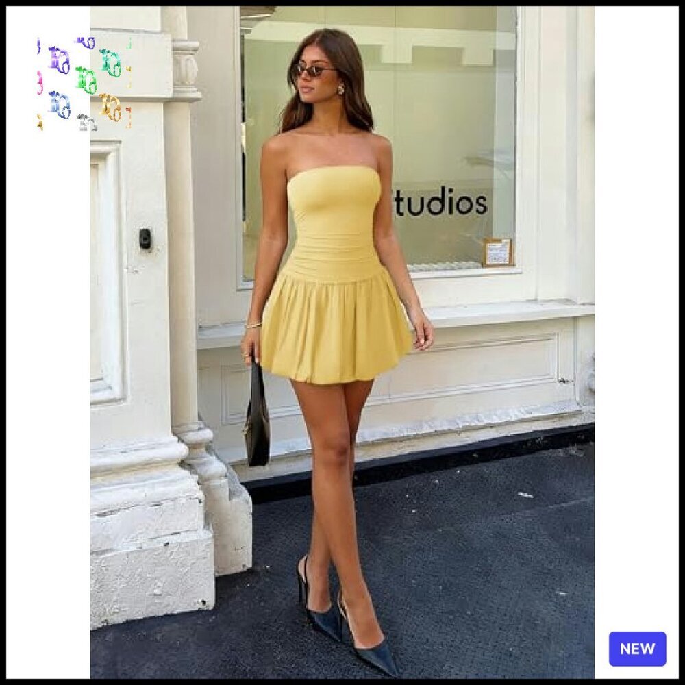 Tube Top Mini Bubble Dress Sleeveless Backless Sexy Bodycon Ruched Party - Picture 7 of 7